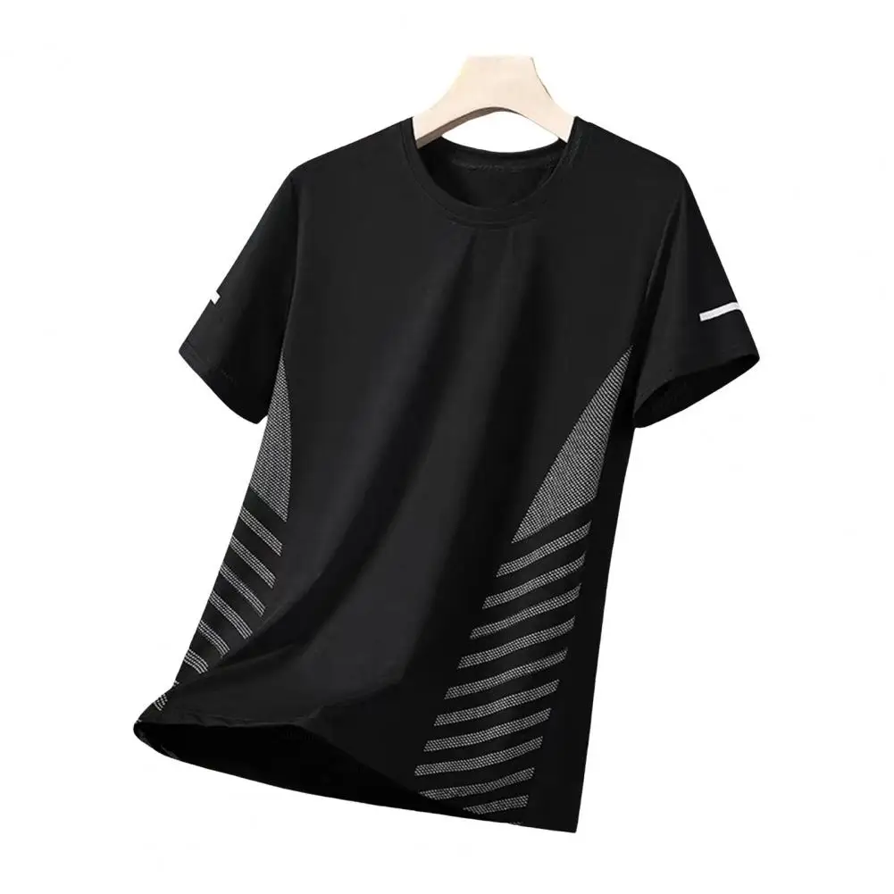 Men Round Neck T-shirt Men's Summer Ice Silk Quick-drying Mesh Short Sleeve Sport T-shirt with Plus Size O Neck Contrast Color