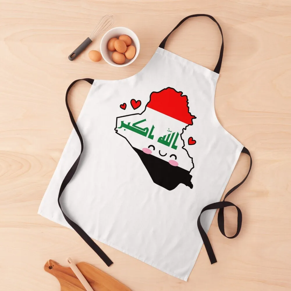 

Iraq Flag Map Smile with Love Apron For Nail Stylist Women Kitchen Apron