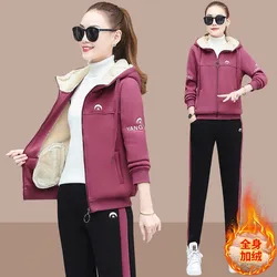 Winter Thick Fleece Women Tracksuit Outfits Warm Hoodie Jacket Sweatshirt+pant Running Jogger Workout Casual Set Sport Suit