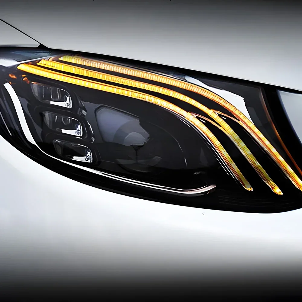 المصابيح الأمامية للسيارات لبنز E-Class W213 2016-2020 مجموعة المصابيح الأمامية للسيارة ترقية Maybach نمط LED ملحقات غاسل ديناميكية