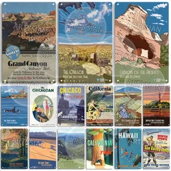 Travel Poster United States Metal Sign Alaska Florida California Wyoming Nevada Arizona Oregon Idaho Hawaii California Chicago