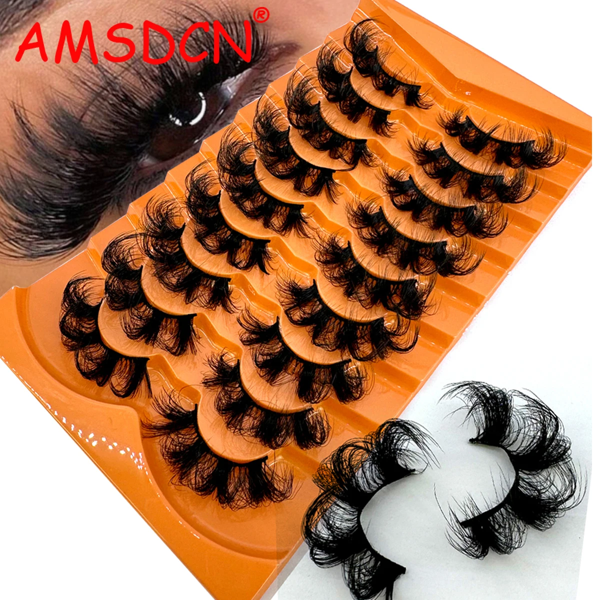 AMSDCN 8/9 Pairs Of 15-25mm Fluffy 8D Natural Dense Exaggerated Artificial Mink Eyelashes Wispy False Lashes Dramatic Look Fake