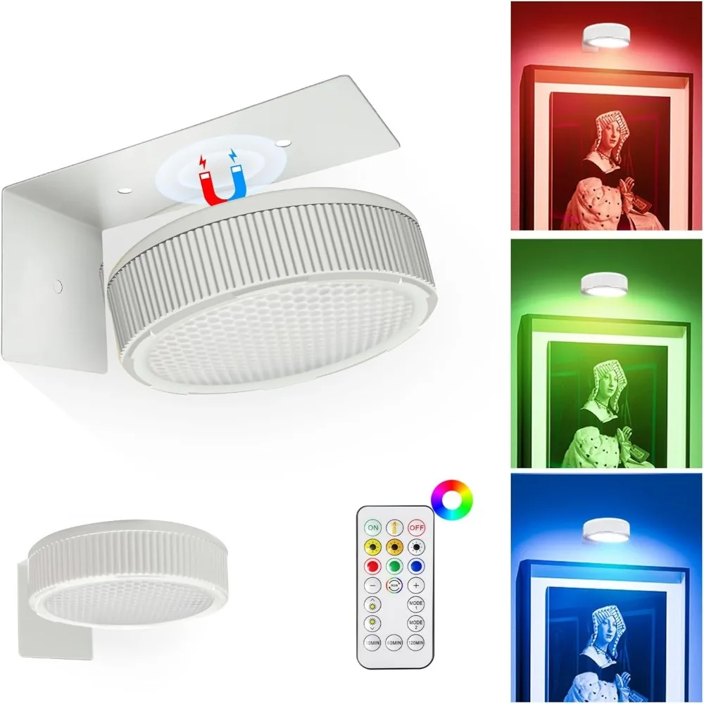 

2Pcs New Battery Operated Picture Light With Remote No Installation Magnetic Led Dimmable 24 Color Spotlight