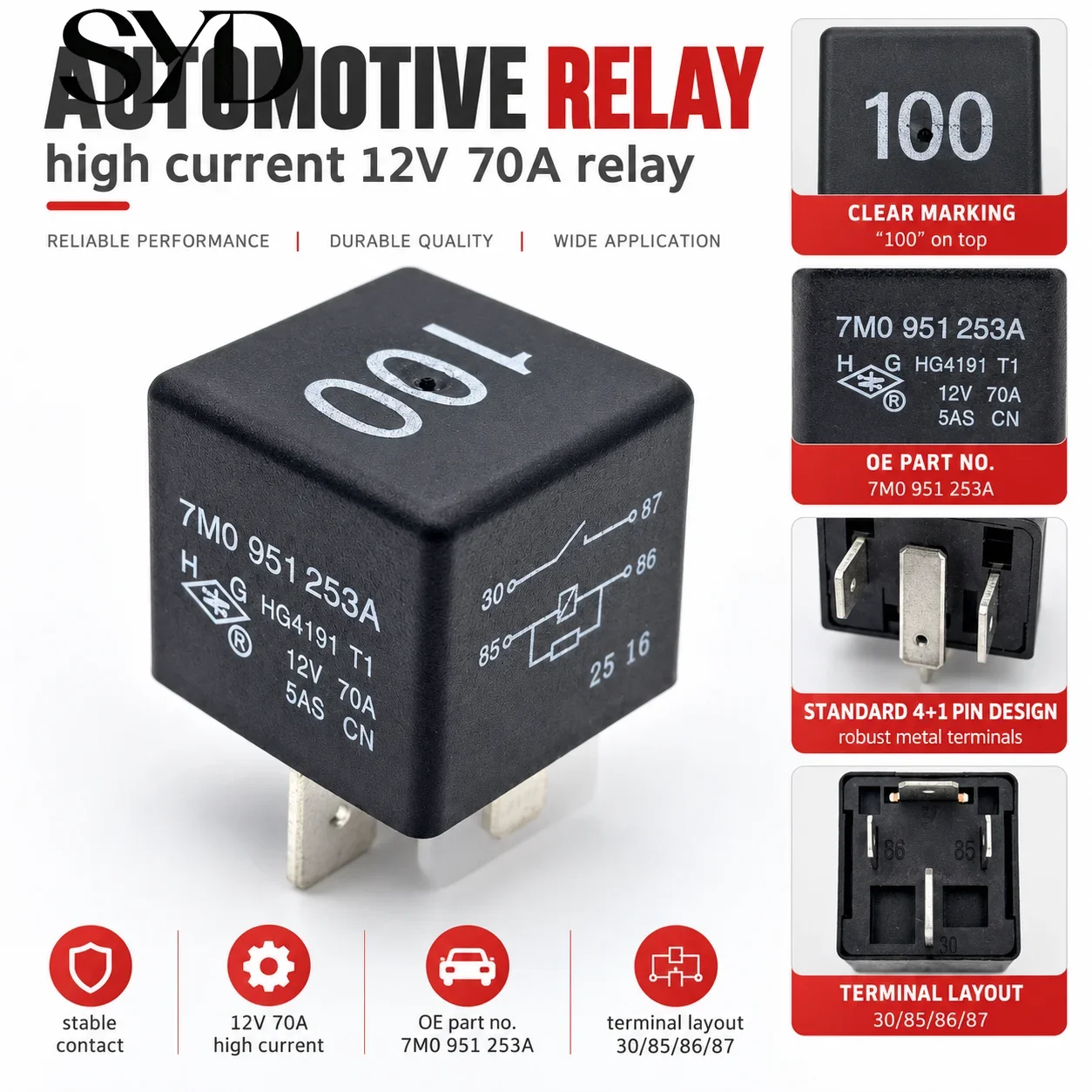 No.100 Multi-purpose Control Relay OE 7M0951253A 12V 4Pin Auto Direct Replacement For VW Passat Polo Touran Tiguan Skoda Octavia