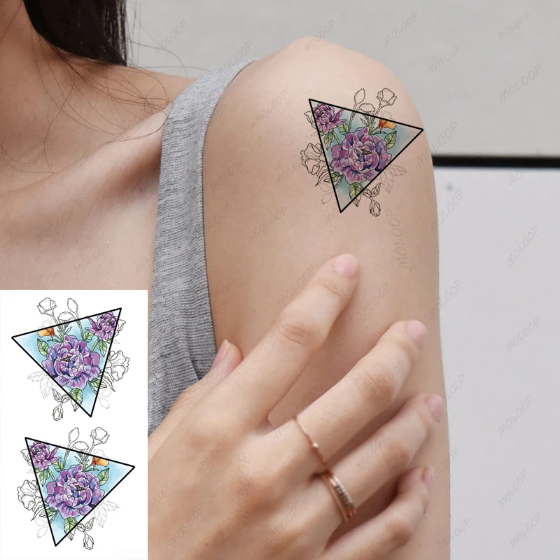 Tattoo Stickers Triangle Color Plant Flower Temporary Tattoo Transfer for Men Women Hand Body Art Sexy Fake Tatoo