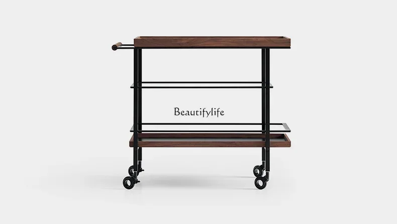 56Black walnut solid wood storage coffee table living room movable trolley