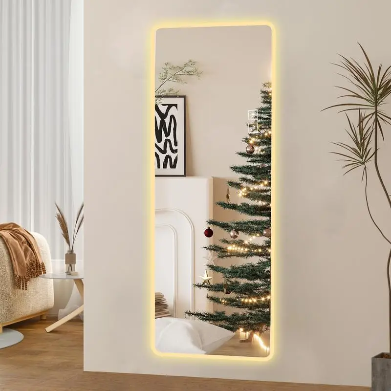 

LED Lighted Wall-Mounted Full-Length Body Mirror with Rounded Corners for Bedroom, Living Room, Dressing Room, and Hotel Use