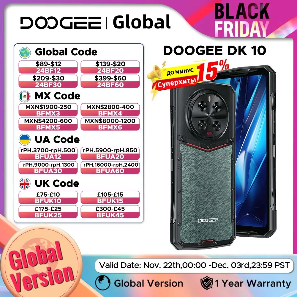 الإصدار العالمي DOOGEE DK 10 هاتف متين 6.67 "120 هرتز 2K AMOLED عرض الأبعاد 8020 ثماني النواة 120 واط 5150 مللي أمبير بطارية رباعية الكاميرا