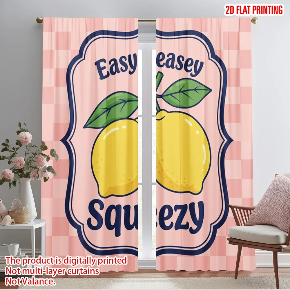 

2pcs 2D flat printing Window Curtains Easy Peasey Squeezy Lemon Polyester Without Electricity Party Decorations Perfect for
