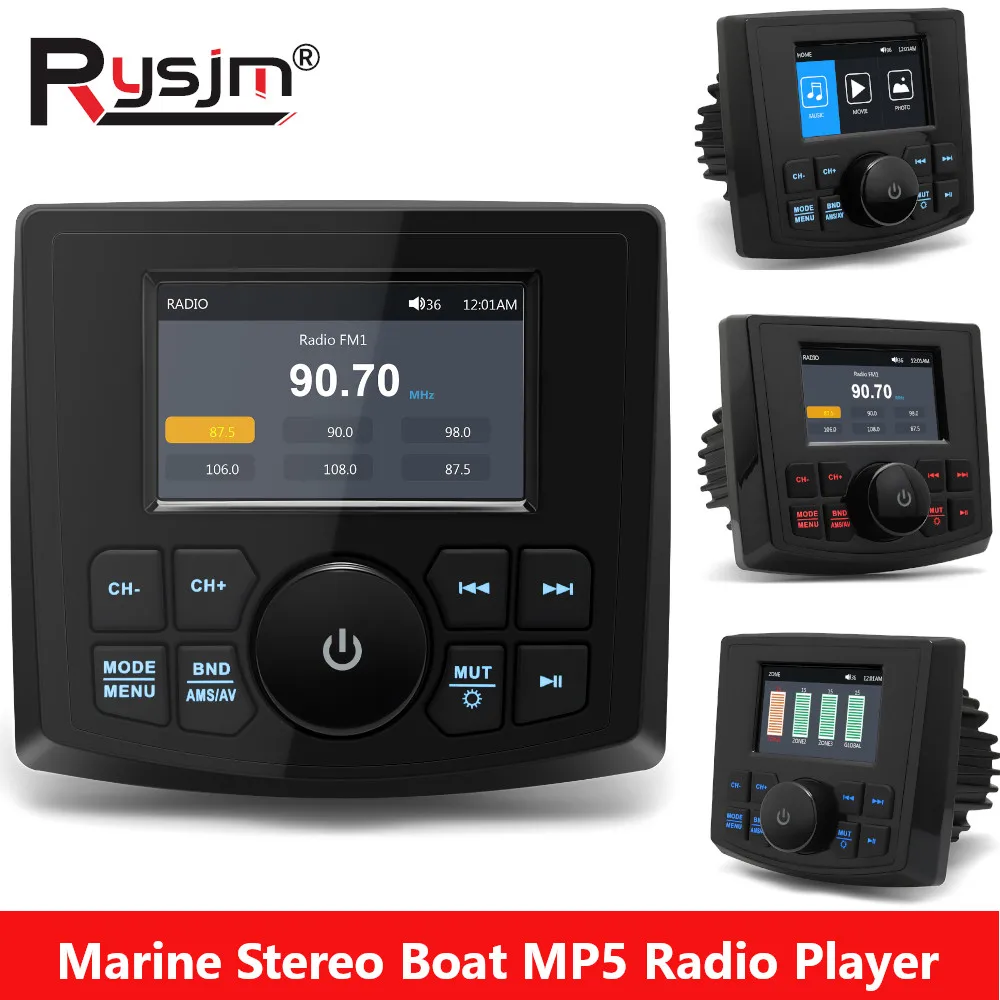 

Marine Stereo Boat MP5 Radio Player Waterproof IPX5 AUX Bluetooth-compatible FM AM RDS Audio For Yacht ATV UTV SUV Cart SPA