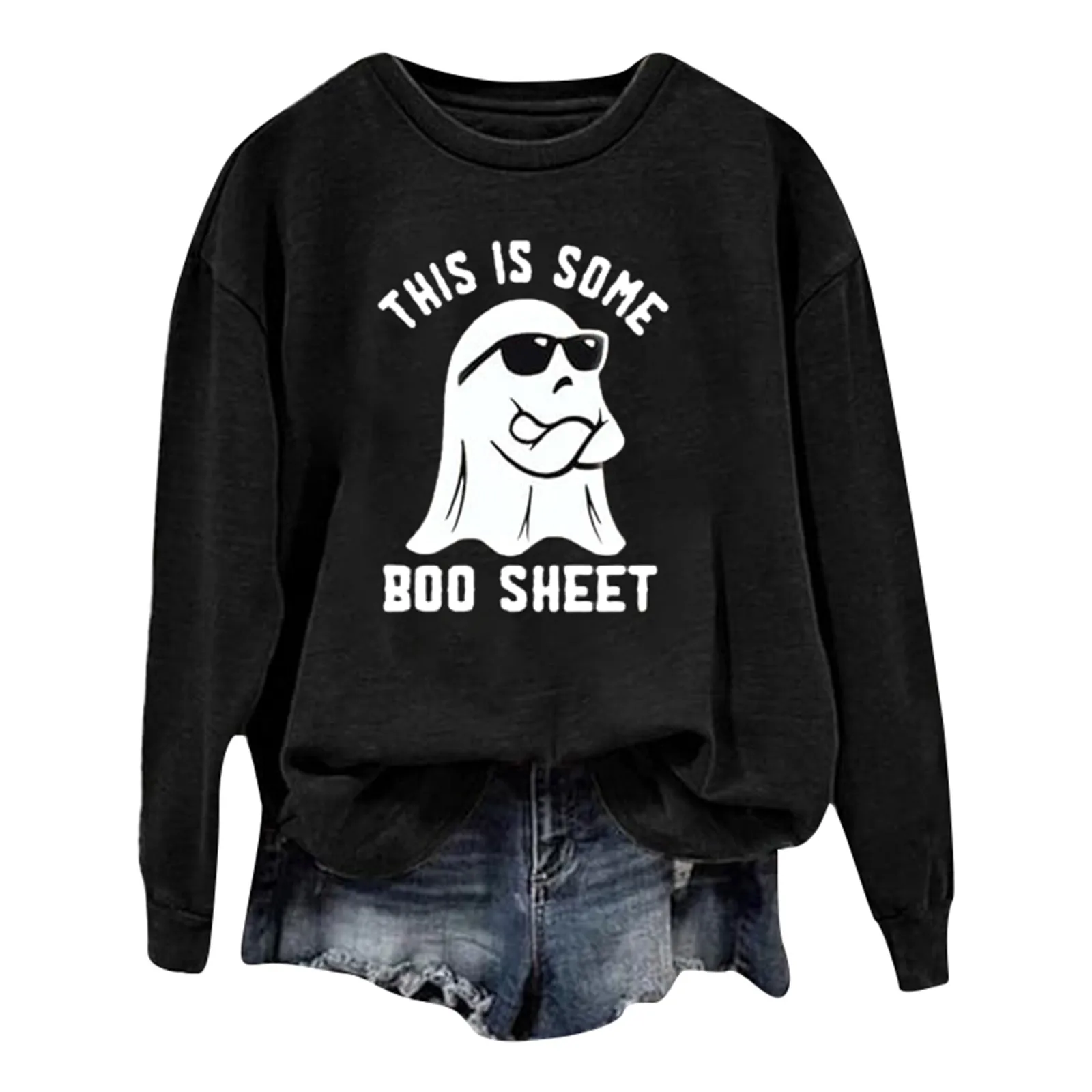 

Women Hoodie Sweatshirt Halloween Fashion Specter Print Long Sleeve Crew Neck Hoodies Long Sleeve Fleece Pullover Tracksuit