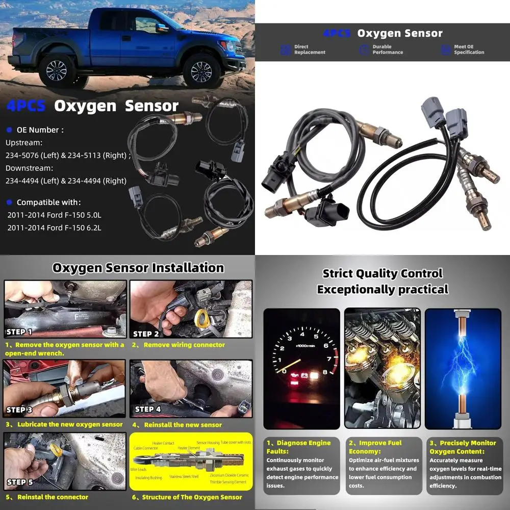 

4PCS Oxygen Sensor Compatible with 5.0L 6.2L V8 Ford F150 F-150 2011-2014 Upstream & Downstream O2 Sensor Replace 234-5113 234-5