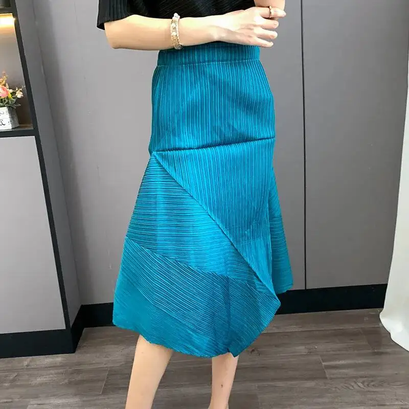 Design Niche Irregular Women's Pleated Skirt 2025 Autumn New Fashion Elastic High Waist Patchwork Chic Skirts 24OGM