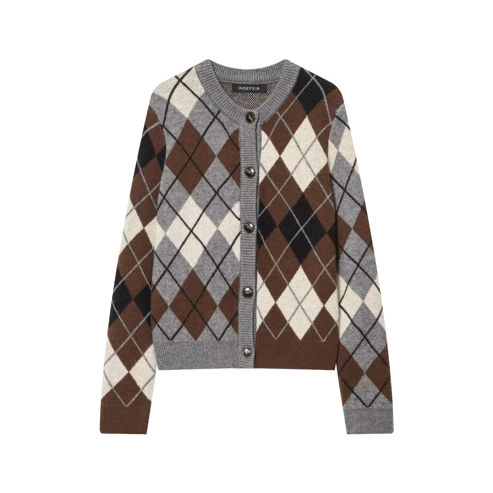 

Autumn Winter Fashion Diamond Pattern Single-Breasted Jacket Slim Warm Long-Sleeve Coat Women's Retro Knit Cardigan