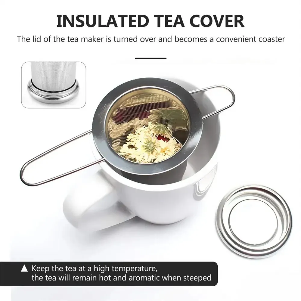 A Set Stainless Steel Mesh Tea Infuser with Lid Reusable Cup Strainer Loose Leaf Spice Filter for Teapots Mugs Cup