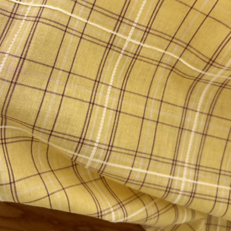 Yellow Grid All Cotton Fabric for DIY Handmade Children's Clothing & Curtains Tablecloth