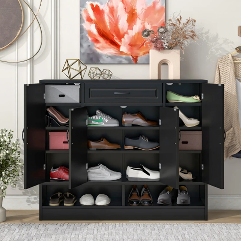 Sleek and Modern Shoe Cabinet with Adjustable Shelves, Minimalist Shoe Storage Organizer with Sturdy Top Surface,Black