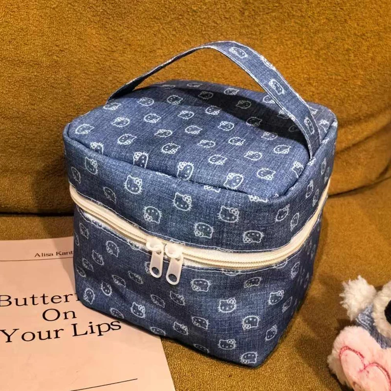 

Japanese Vintage Denim Hello Kitty Storage Bag Portable Cartoon Charms Korean Hello Kitty Makeup Bag Storage Gift
