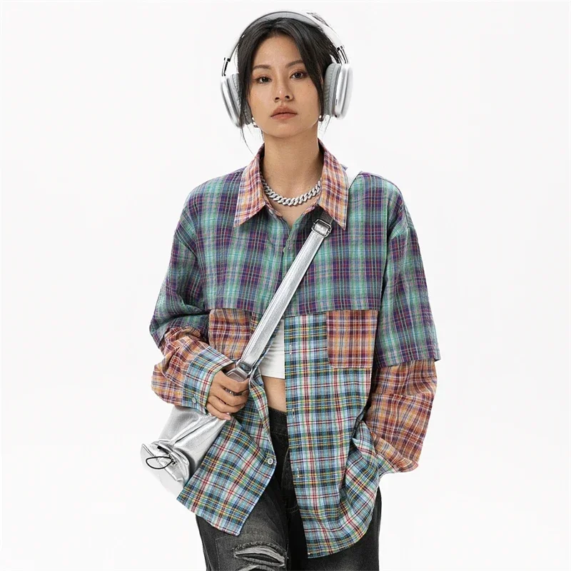 Plaid Shirts & Blouses Plus Size Woman Korean Style Fashion Women\'s Clothing Sales Trend 2024 Youthful Woman Clothes Ladies Tops