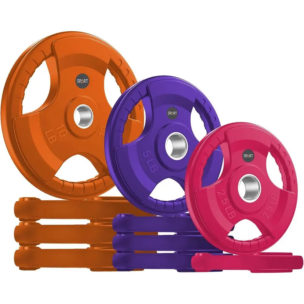 

Pair or Single 2-Inch Color-Coated Rubber Grip Plates for Strength Training, Weightlifting, and Bodybuilding, 2.5-45LB Solid Cas