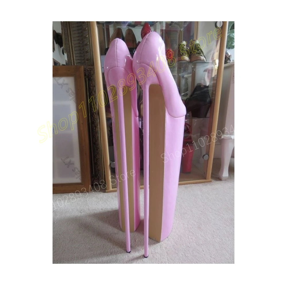 Baby Pink Pole Dance Patent Leather Pumps Platform Shallow 40cm Stiletto High Heel Sexy Women Shoes 2024 Zapatos Para Mujere