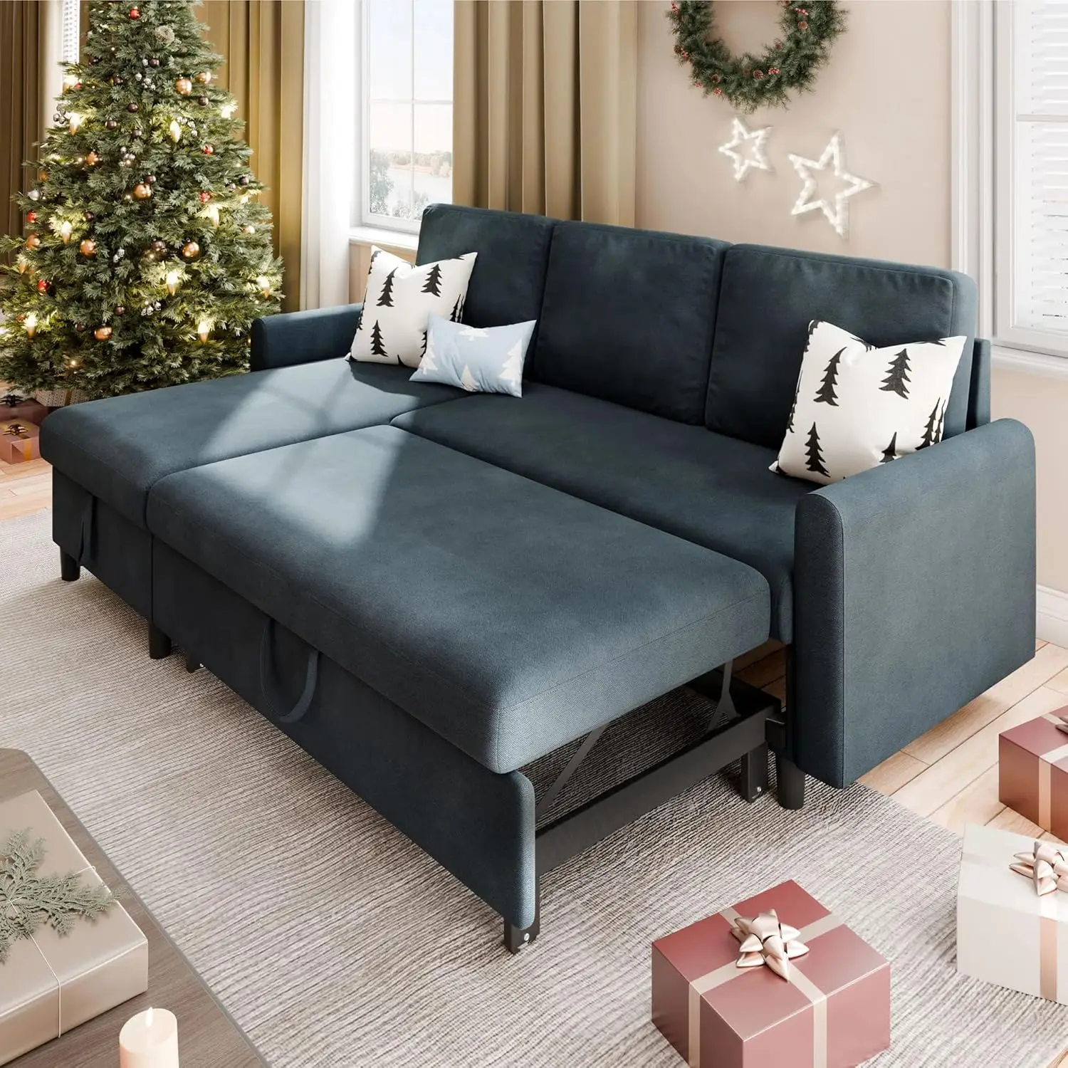 

Convertible Sleeper Sofa with Storage, Dark Grey
