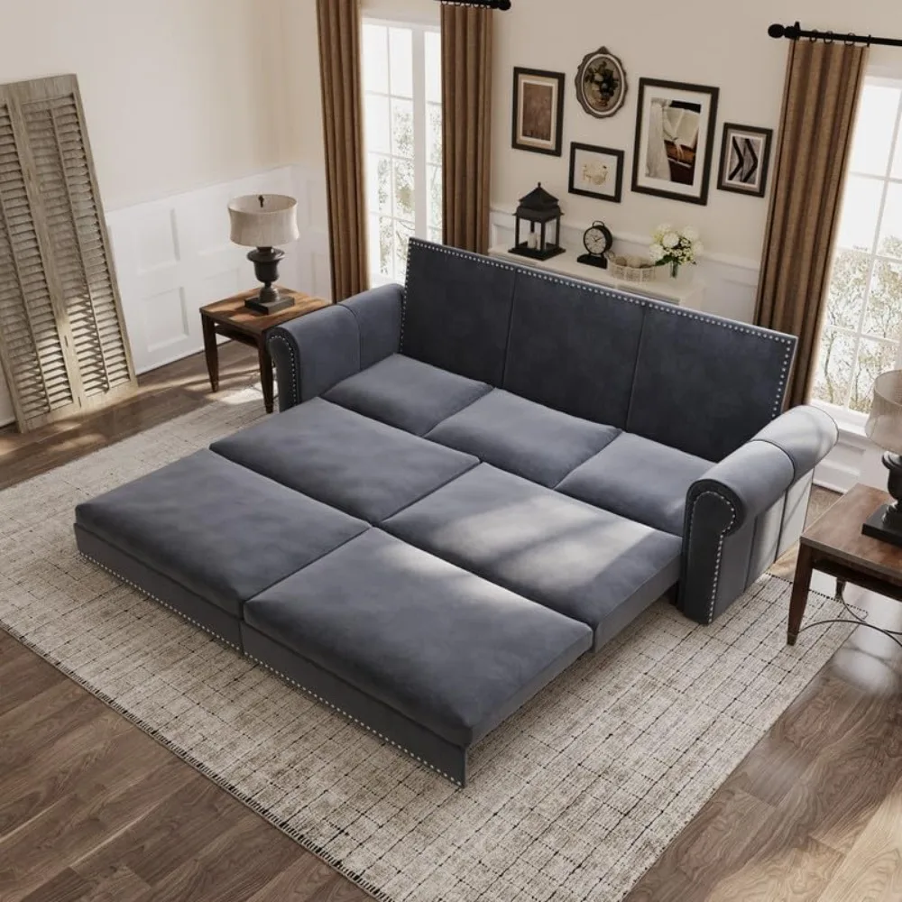 

93.7" King Pull Out Sofa Bed, 3-in-1 Velvet Convertible Sleeper So-FA with Nailhead Trim & Rolled Arm,Multi-Functional Sofa-Bed