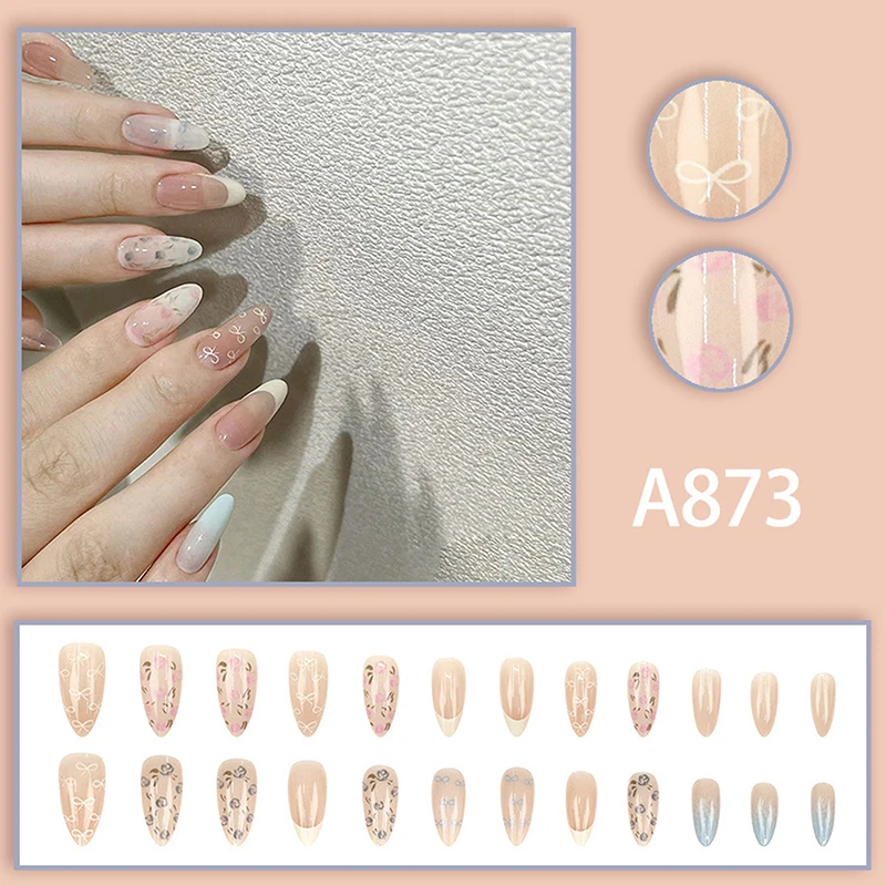 

24 Pcs Press On Nails Pink Gradient Fake Nails Glossy Artificial Finger Manicure Reusable False Nails For Women