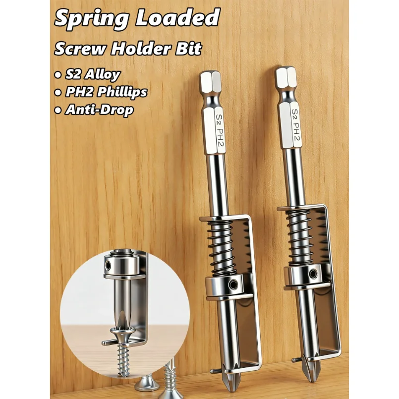 

Spring Loaded Screw Holder Bit,Screw Gripper Tool Universal Anti-drop Screwdriver Bit Screws Retaining Holders Clamp Fixing Set