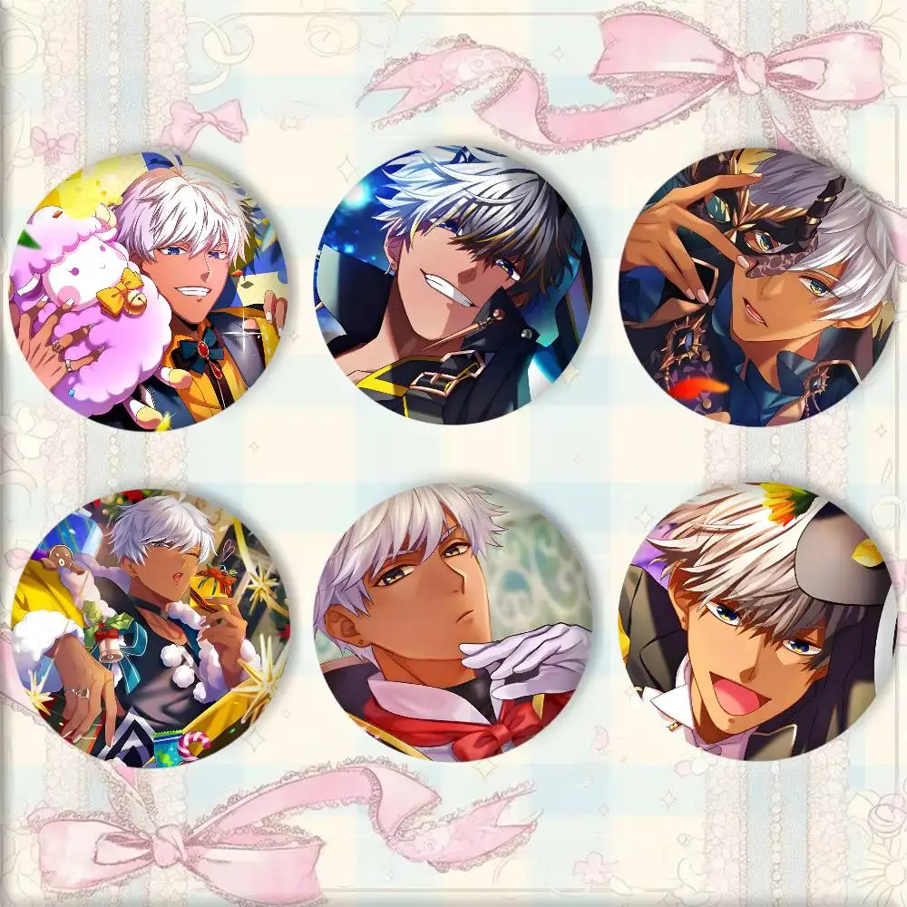 Game Anime O-Obey M-Me Mammon Badge Tinplate Round Laser Brooch Clothes Backpack Accessories Lapel