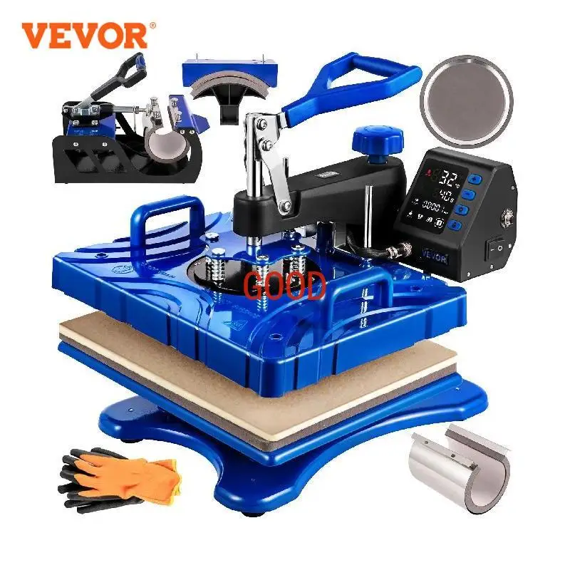 12 x15 Inch 360° Heat Press Machine Double-Tube Heating with LED 5/6 In 1 for Caps T-shirts Cups Plates Pattern Printing