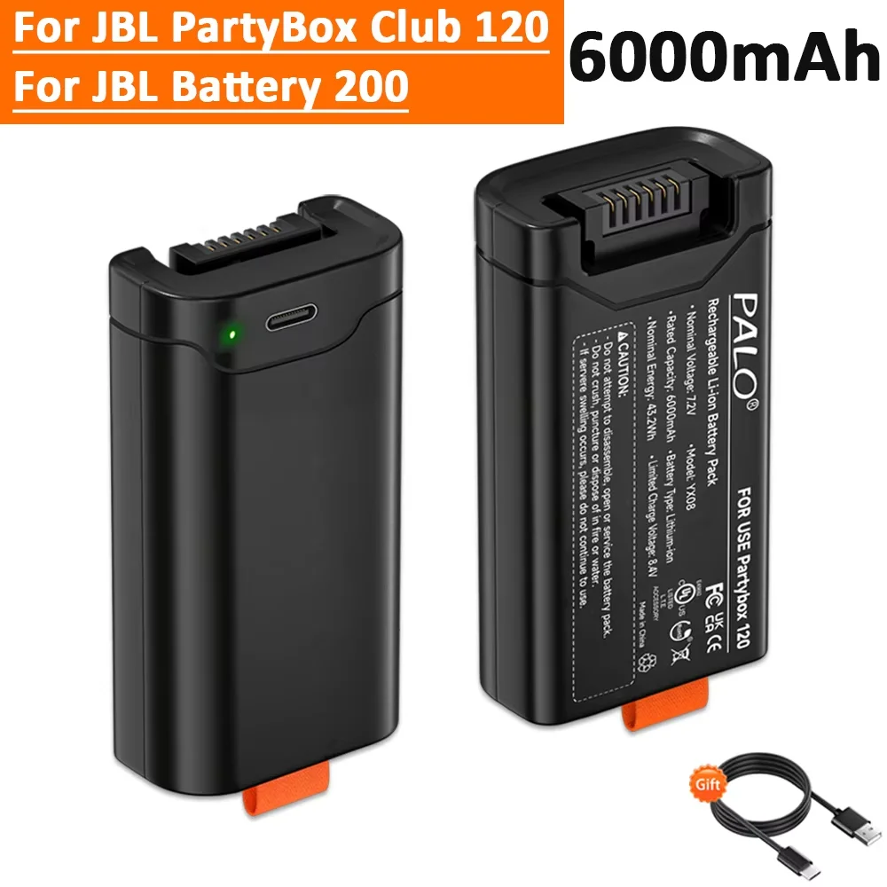6000mAh Spare Battery For JBL PartyBox Club 120 Battery JBL Battery 200 Spare Battery with TYPE-C Input For Portable Speaker