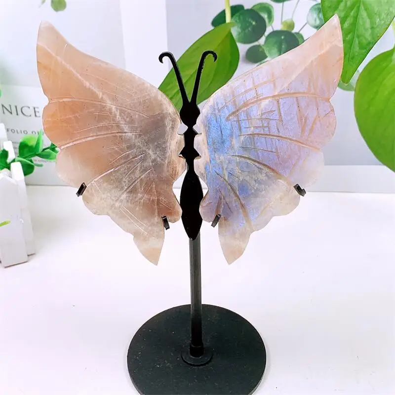 

Natural Moon Stone Butterfly Wing Carving Healing Reiki Gemstone Crystal Quartz Stone Home Decoration Gift 1Piar