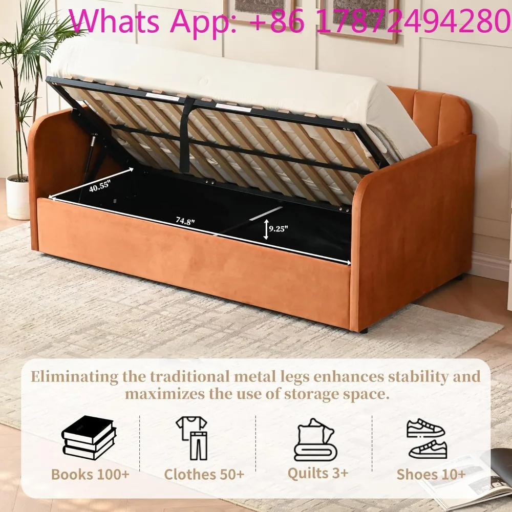 Velvet Upholstered Daybed with Vertical Channel Tufted Headboard, No Box Spring Needed
