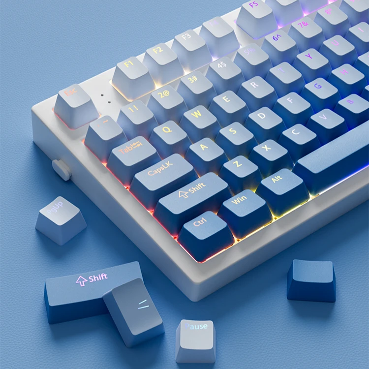 

Keycaps Fog Blue Engraved Mechanical Keyboard Keycaps PBT Transparent OEM Height Step from Tarantula 61/98 Keys