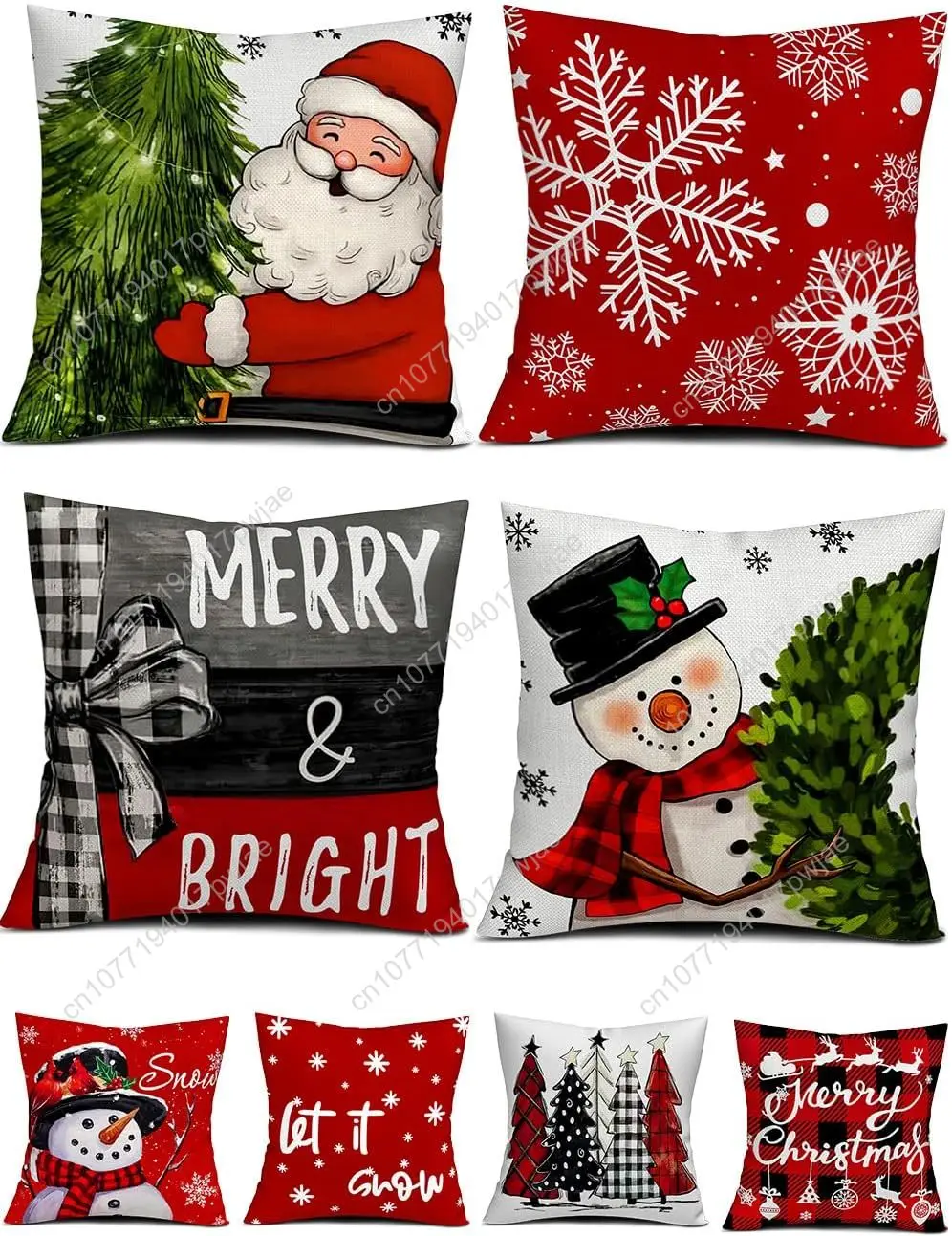 

Christmas Decorations Set of 4 Double-Sided Print Christmas Pillow Covers 18" x 18", with 8 Cute Patterns, Throw Pillow Covers P