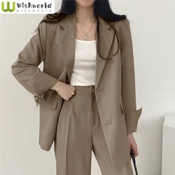2025 Summer New Pink Jacket Blazer Casual Wide Leg Pants Two Piece Set Elegant Women's Pants Suit Office Set