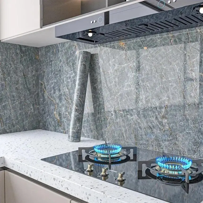 Marble Self‑Adhesive Vinyl Wallpaper Waterproof Oil‑Proof Removable Sticker for Kitchen Countertop Bathroom Cabinet Wall Decor