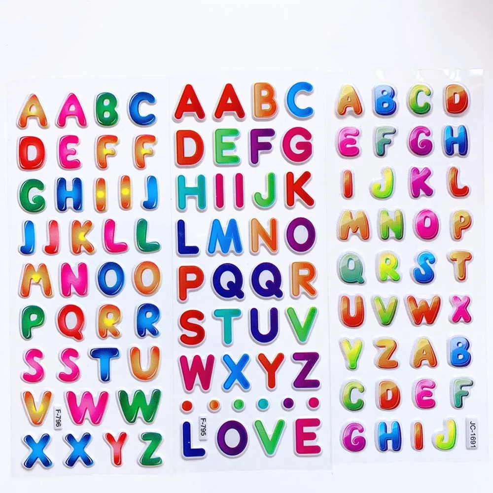 Decorative Stickers English Alphabet Diary Sticker PVC Number Bubble Stickers Cartoon Stickers 3D Puffy Stickers Kids Stickers