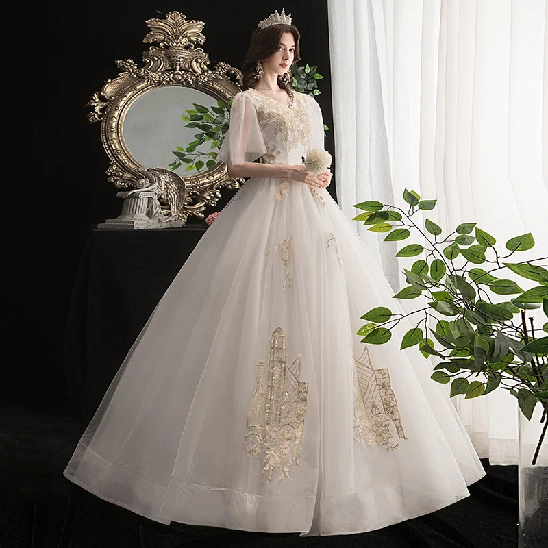 MANRAY Real Photo abiti da sposa in Tulle su misura per donna abito da sposa con scollo A V maniche A sbuffo una linea Applique Vestido De Noiva