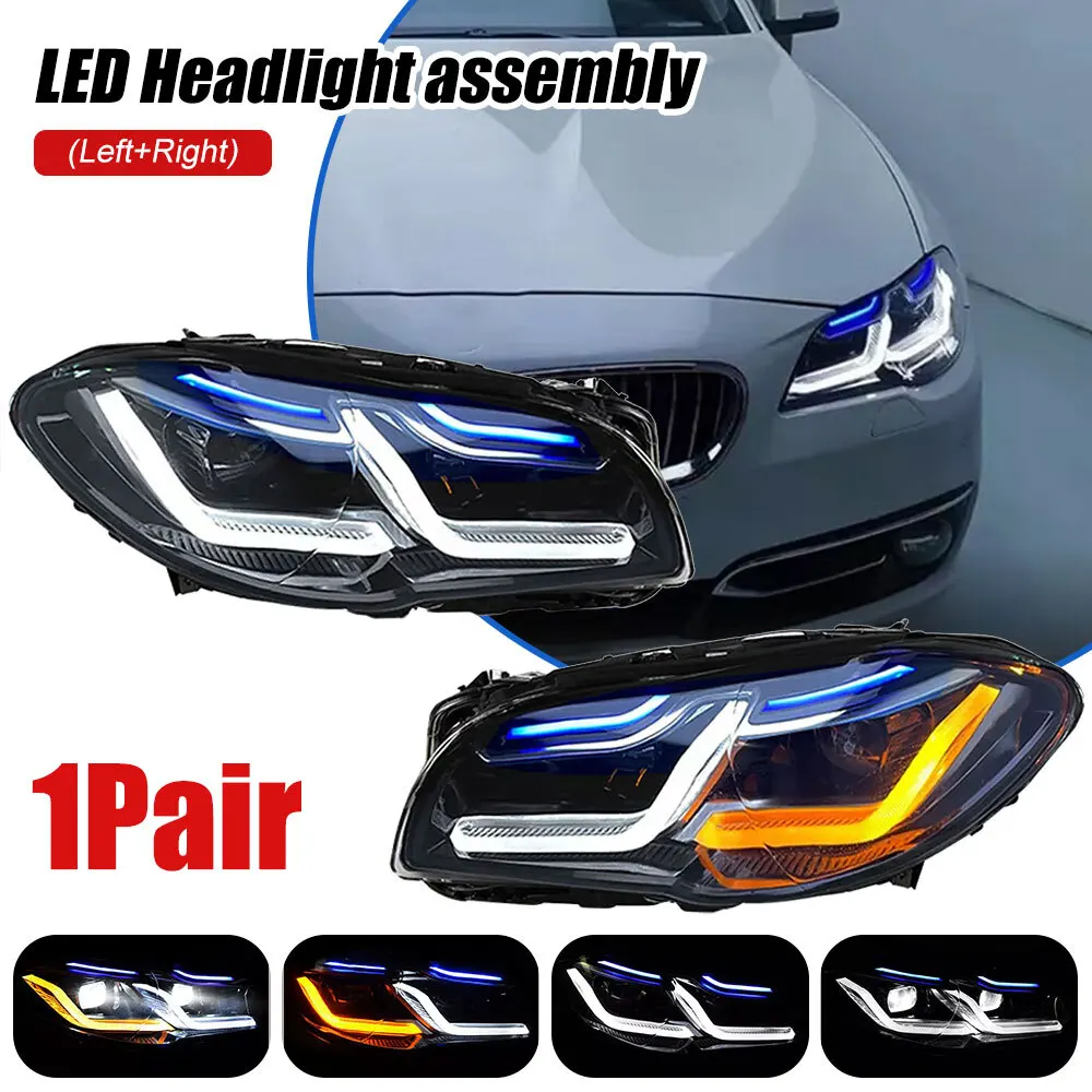 

1 пара светодиодных фар в сборе для BMW 5 серии F10 F18 2010-2017 годов, комплект ксеноновых/оглоговых передних фар, аксессуары для указателей поворота DRL