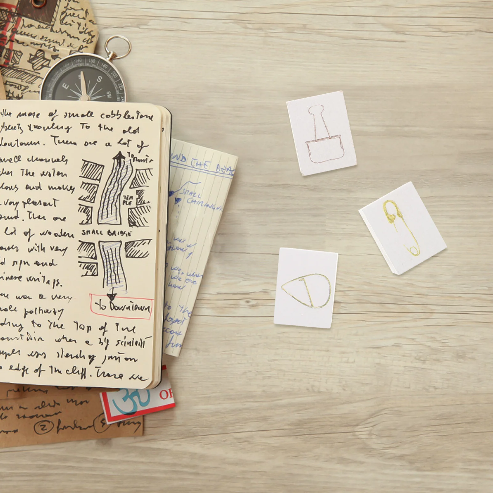 Set da 3 pezzi in legno fatto a mano dal design retrò per scrapbooking, diari, carte, buste, kit artigianale