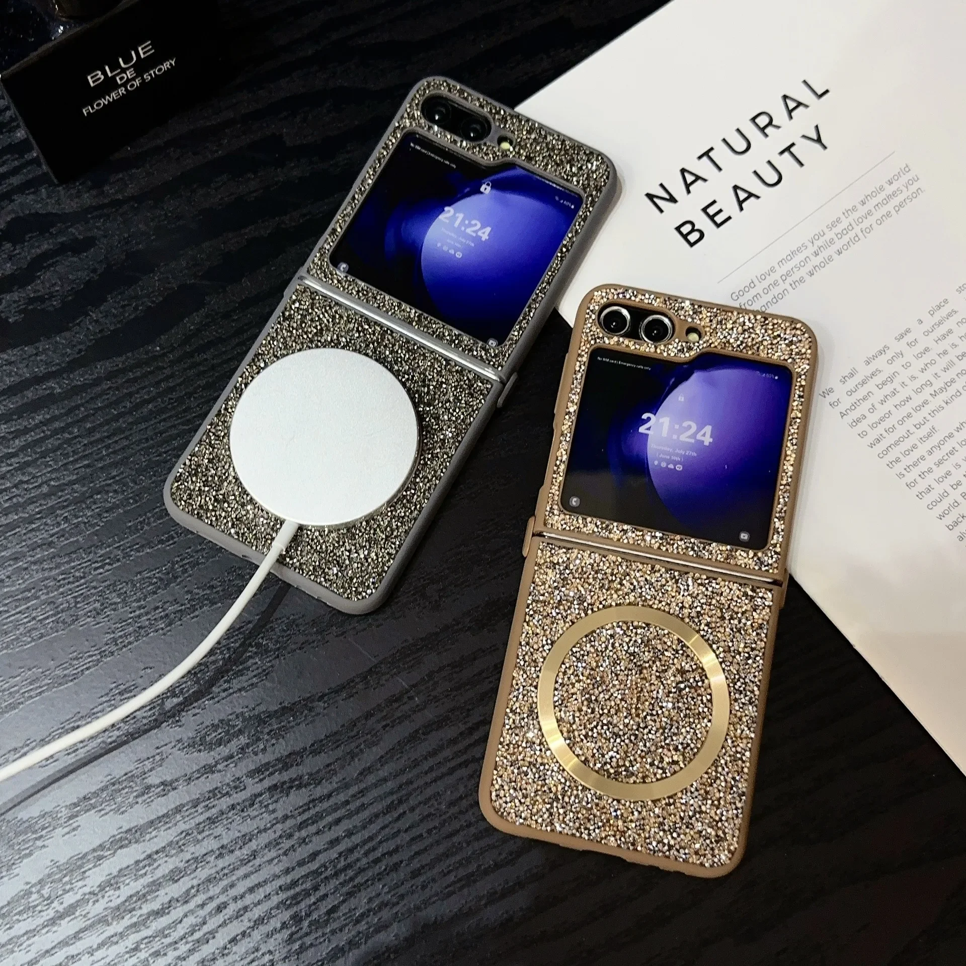 

Glossy Magnetic Phone Accessories Case For Samsung Galaxy Z Flip 4 ZFlip7 Protective Back Cover For ZFlip7 ZFlip6 ZFlip5 Shell