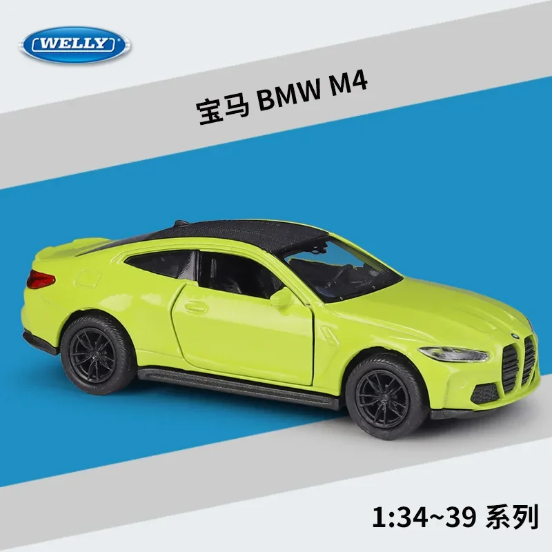 WELLY 1:36 BMW M4 합금 자동차 모델, 높은 시뮬레이션 다이캐스트 금속 장난감 자동차 모델, 풀백 컬렉션, 어린이 BD34