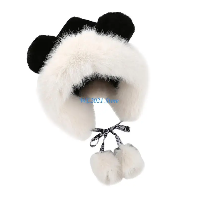 G5GC قبعة أذن حيوانية من القطيفة قبعة دافئة بغطاء للأذن للطقس البارد للبالغين من الجنسين #5