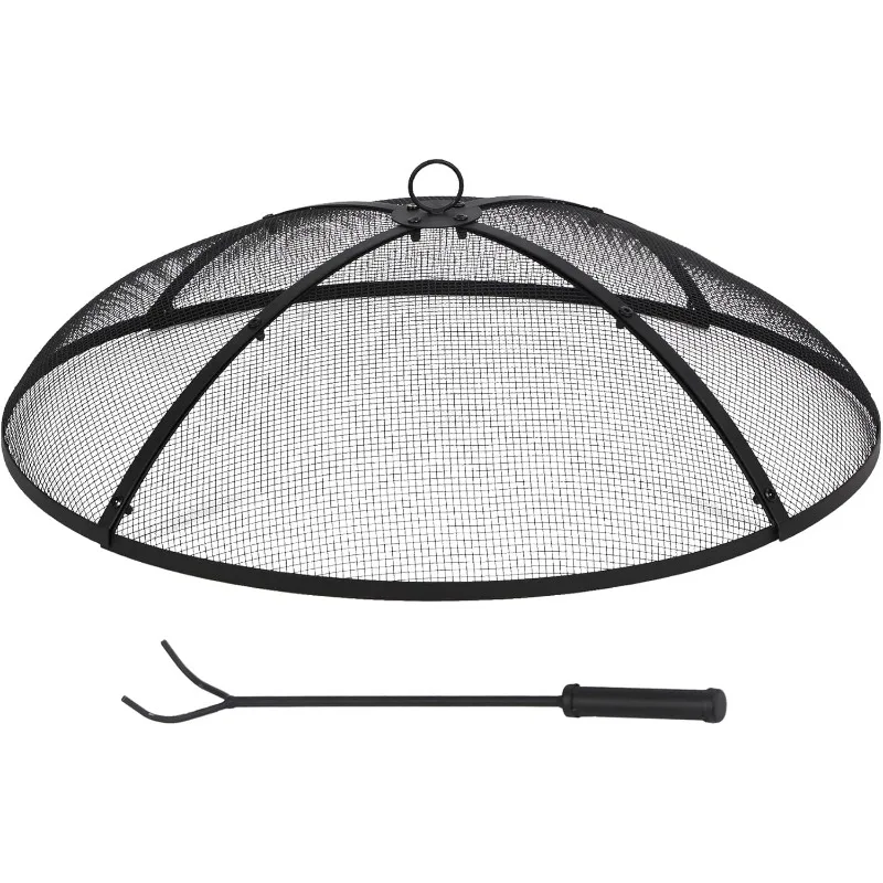 Fire Pit Spark Screen 30 Inch Cover Round,Heavy Duty Collapsible Outdoor Fire Pit Mesh Screen,Ring Handle,Patio Backyard,Black