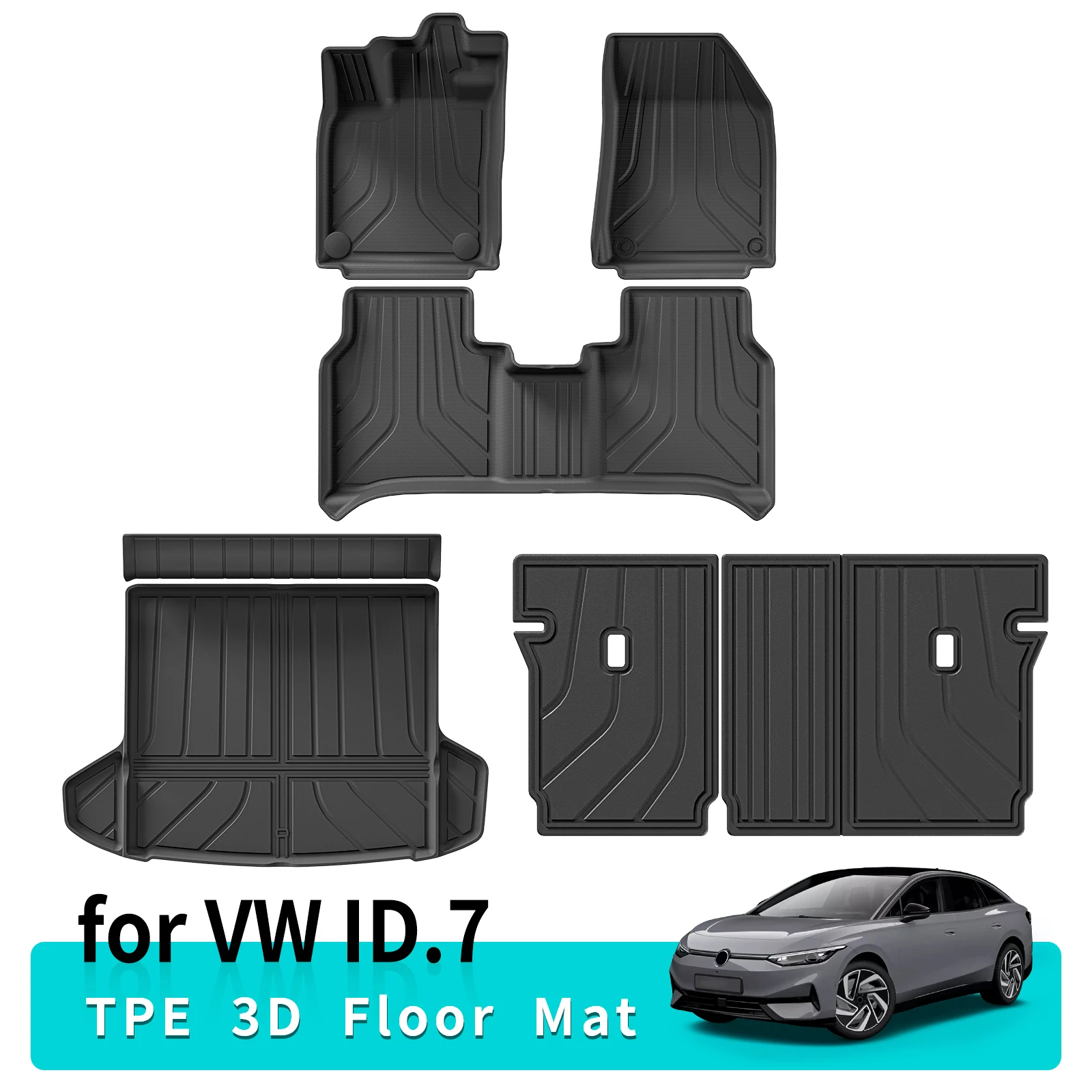 

for VW ID.7 ID7 TPE 3D Car Floor Mats Cargo Liner Trunk/Backrest Pad Waterproof Left Rudder