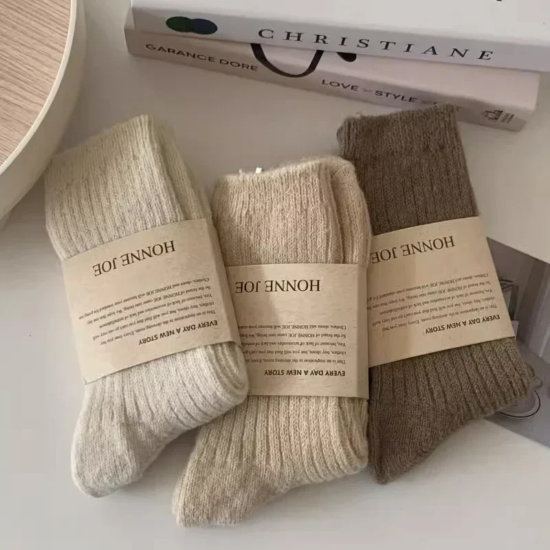 Chaussettes longues thermiques en laine cachemire pour femmes, vêtements d\'intérieur pour dormir, chaussettes épaisses et chaudes, chaussettes