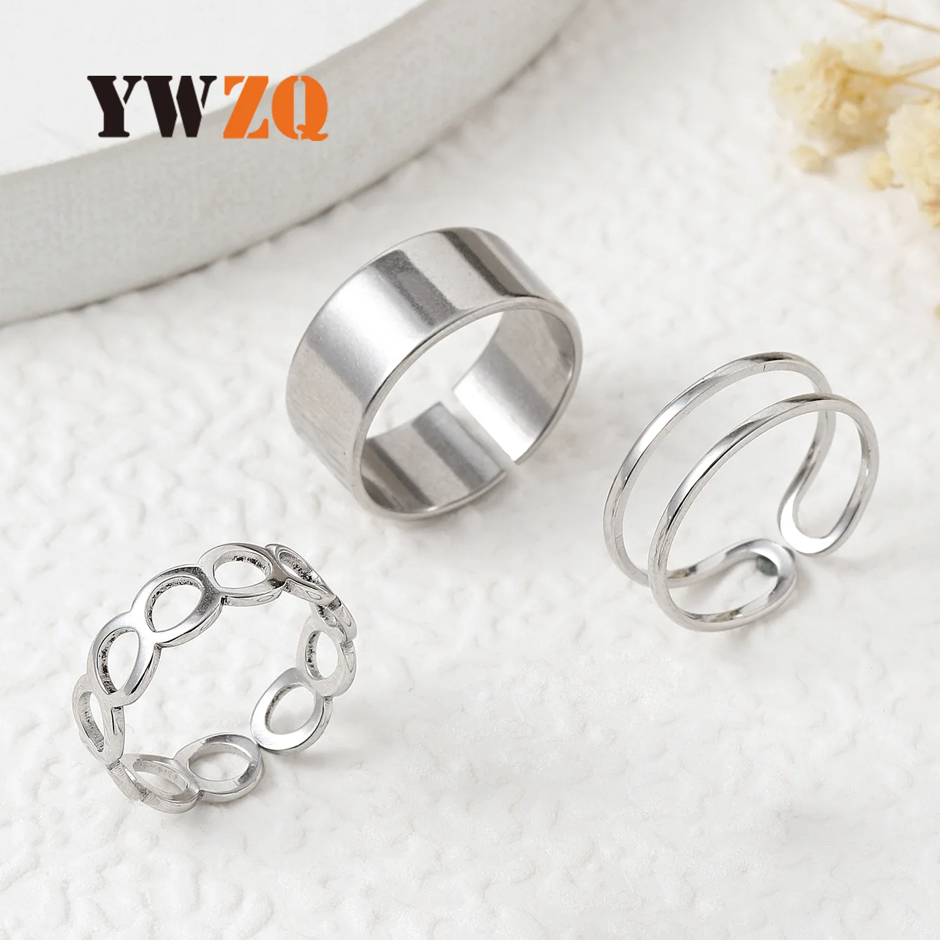 3PC/SET Titanium Steel Ring  Jewelry With Non Fading design, Niche Opening Adjustable set, Plain Ring Ring