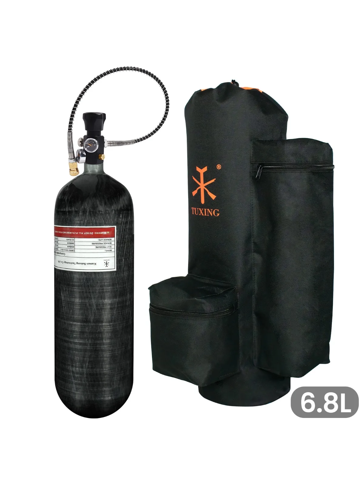 TUXING 4500Psi 300Bar 6,8L Kohlefaser-Zylinder mit Hochdruck-Füllstation, Regulierventil, Schutztasche, M18*1,5